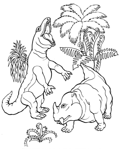 T. Rex Vs. Dicynodont Dinosaur Coloring Page